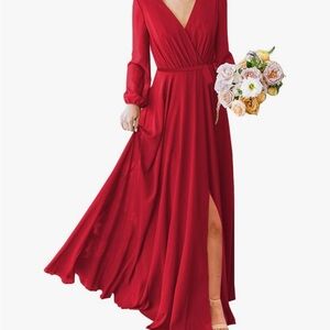 Chic Long Sleeve Red Dress bridesmaid formal